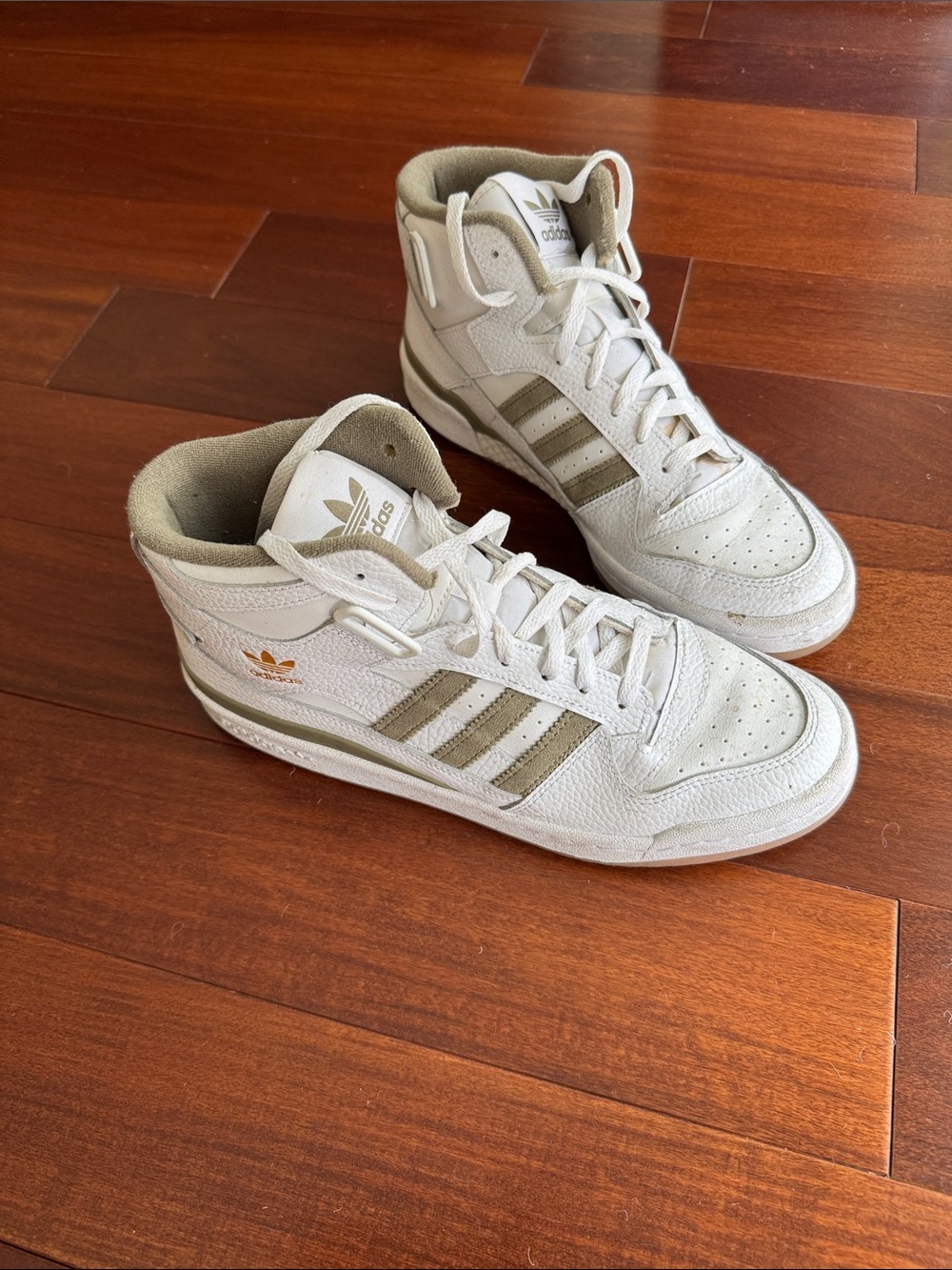 adidas Men’s High-Top Sneakers in White and Tan